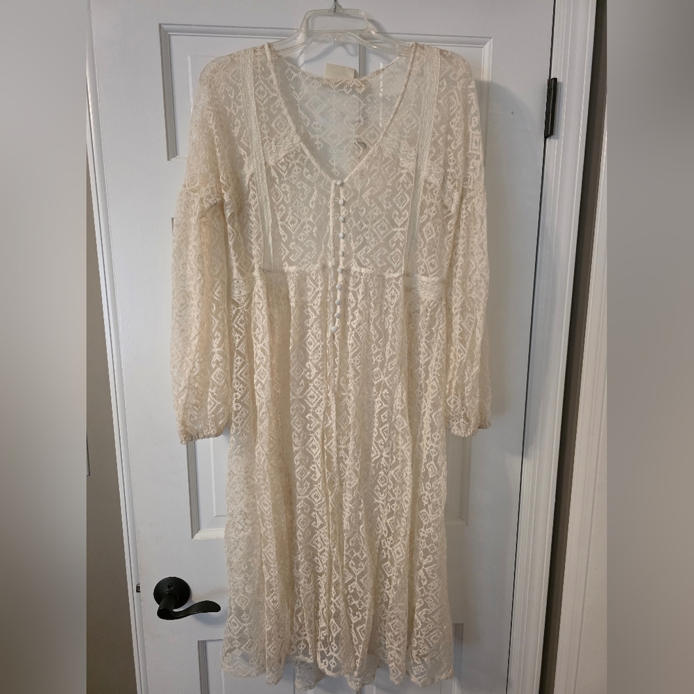 Anthropologie Maeve Cream Lace Over Dress